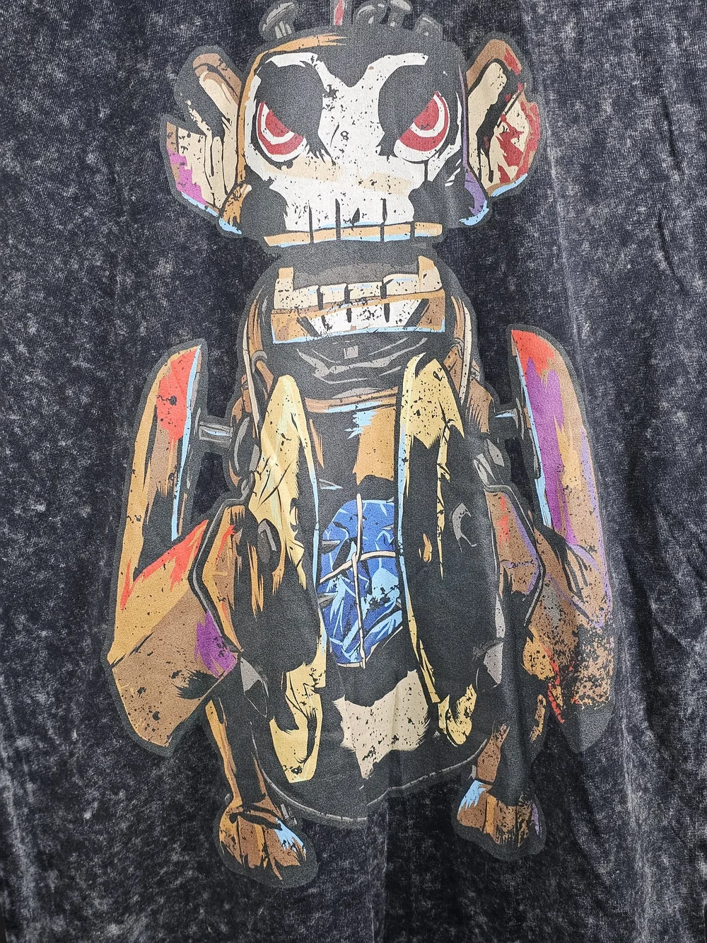 Arcane Acid Wash Black Short Sleeve Tee with Monkey Trap Graphic